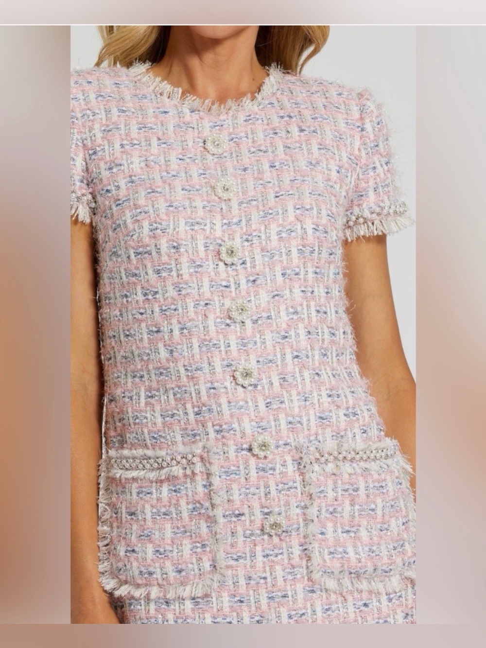 NWT Mac Duggal Pink Tweed Short-Sleeve Shift Dress in Size Small - Picture 11 of 11